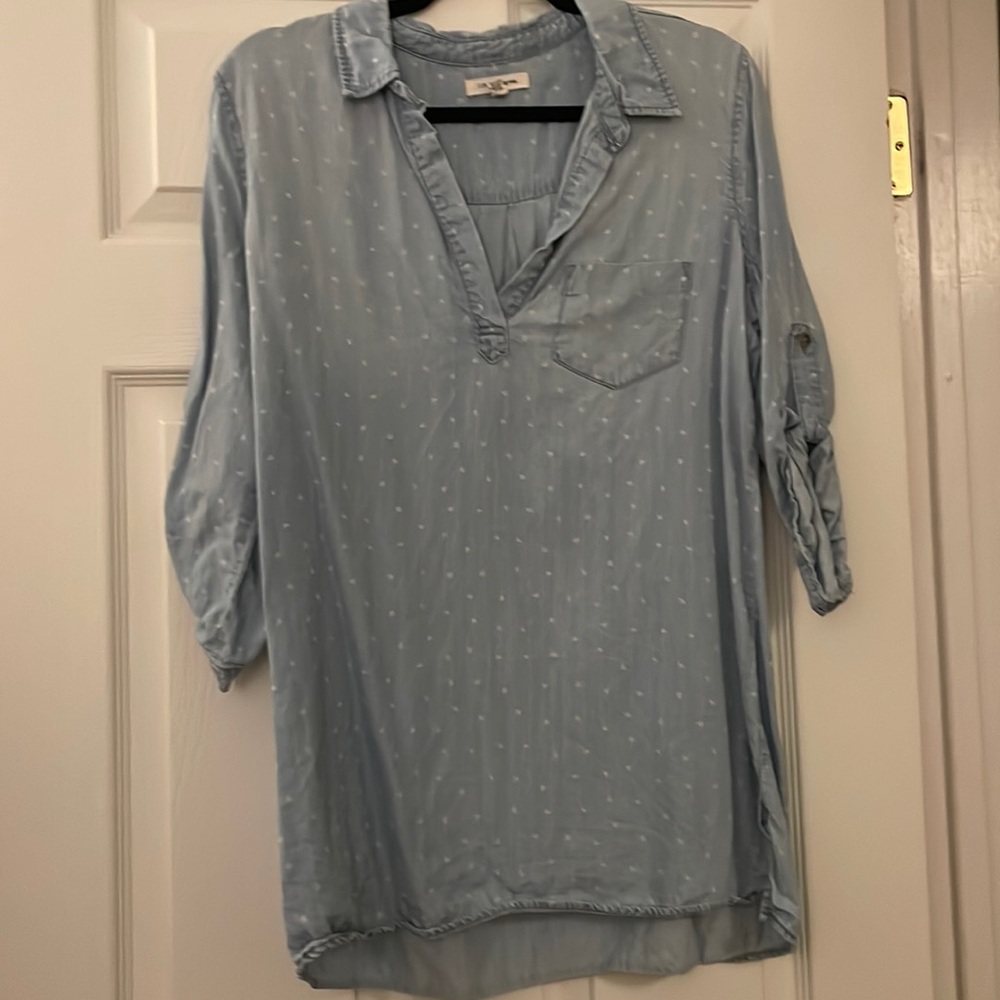 Life In Progress Soft Denim Polka Dot Tunic
